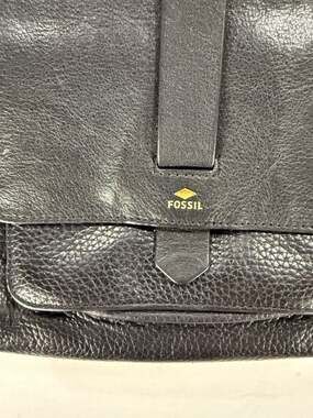 Fossil Black Pebbled Leather and Suede Multi-Pocket Crossbody Bag